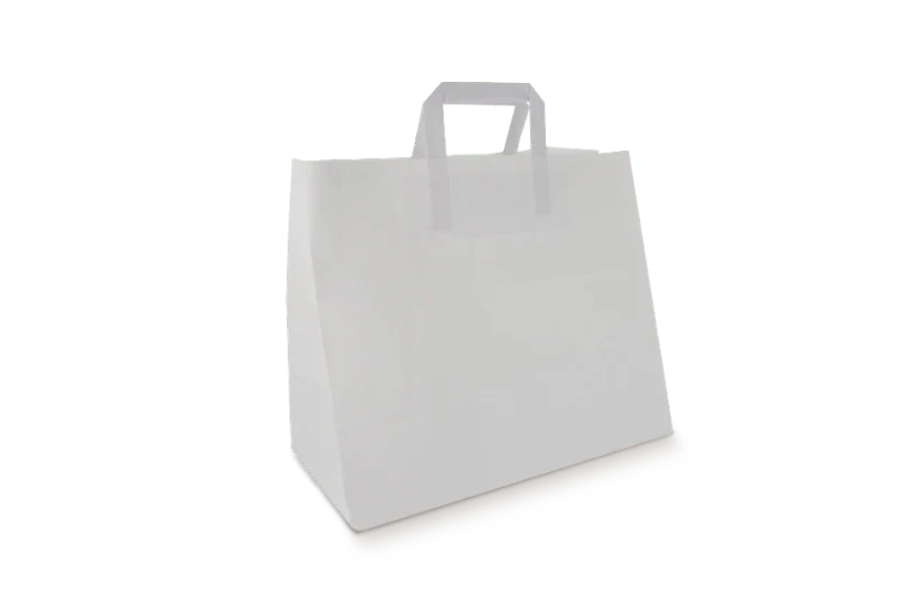 Papieren draagtassen groot wit 32+16x27cm BIO