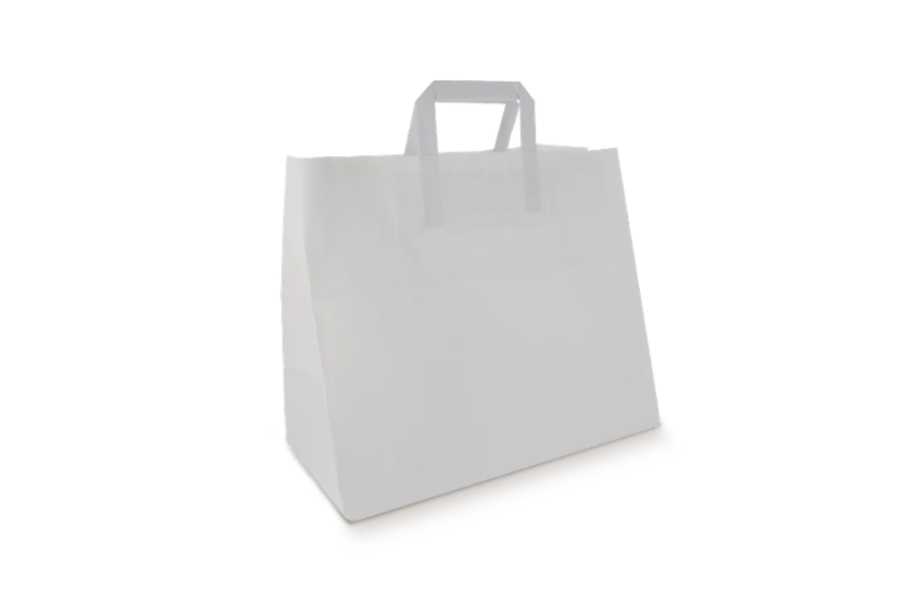 Papieren draagtassen groot wit 32+16x27cm BIO