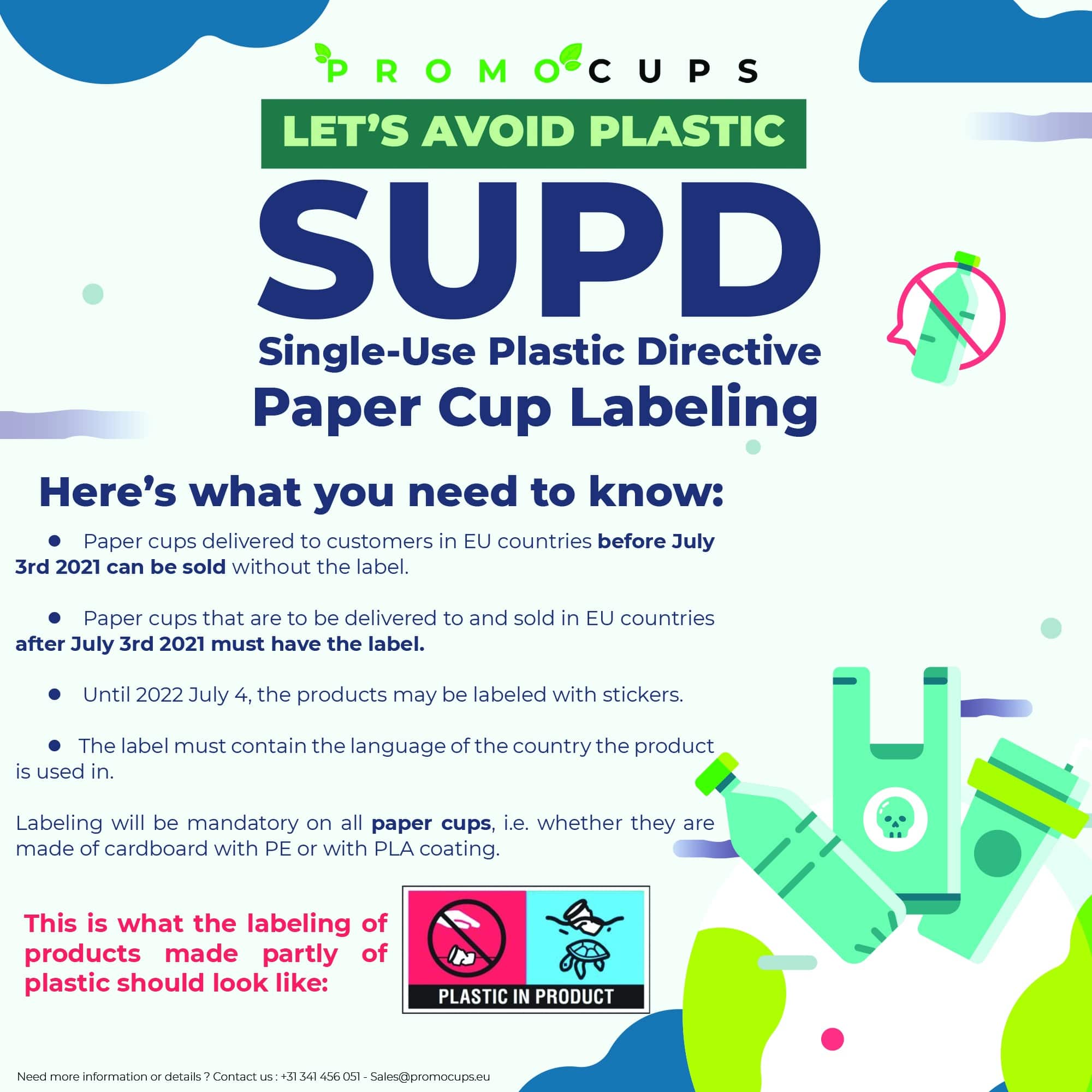 SUPD – label op kartonnen bekers met een plastic coating.